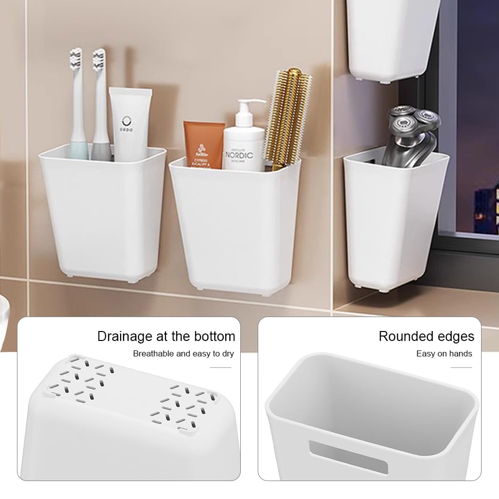 Phonojen 4 Pcs Kitchen Cabinet Door Storage Box with Hooks, Self-Adhesive Wall Mounted Storage Box for Wardrobe, Bathroom, Refrigerator