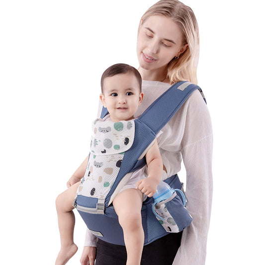 SONARIN Multifunction Baby Carrier with Hip Seat,Ergonomic Hipseat Baby Carrier Breathable Cotton Child Carrier Backpack Front Carrier with Saliva Bib