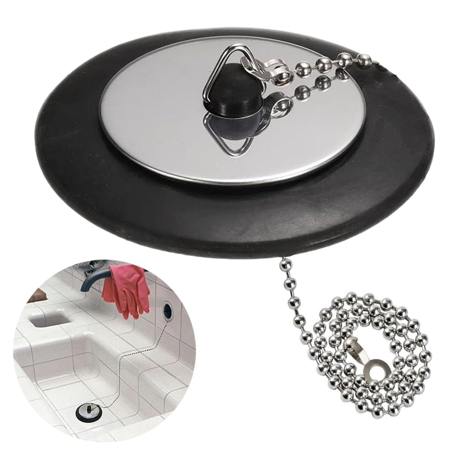 Universal Bath plug, Bathroom Sink Plug Replacement, Drain Stopper for Bathroom Kitchen, 43mm Kitchen Sink Plug with 40mm Stainless Steel chain