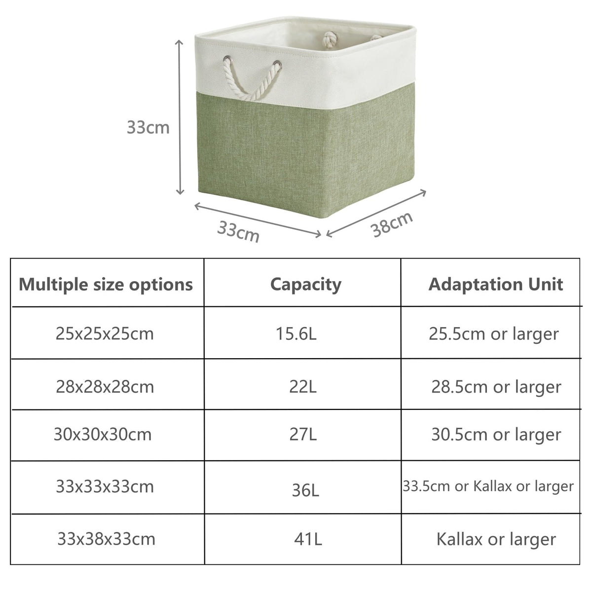 SOCOHOME 33x38x33cm Fabric Storage Boxes, Storage Baskets for Toys Nursery Clothes Shelf ClosetGreen/White, Set of 4