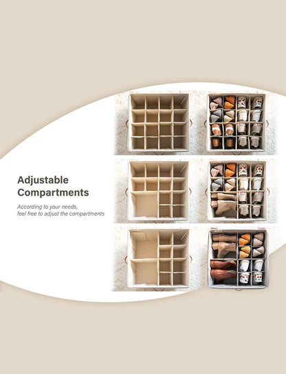 StorageWorks Shoe Organizer for Closet, Extra Large Fabric Shoe Storage Bins with Clear Cover, Adjustable Dividers for Shoe Storage, Mixing of Brown &