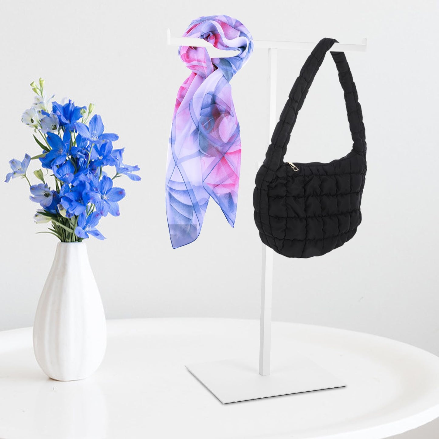 DEARMAMY T-Shaped Display Stand Handbag Display Rack Adjustable Purse Hanger Closet Bag Organizer Hanging Holder for Backpacks Belts Ties Scarves
