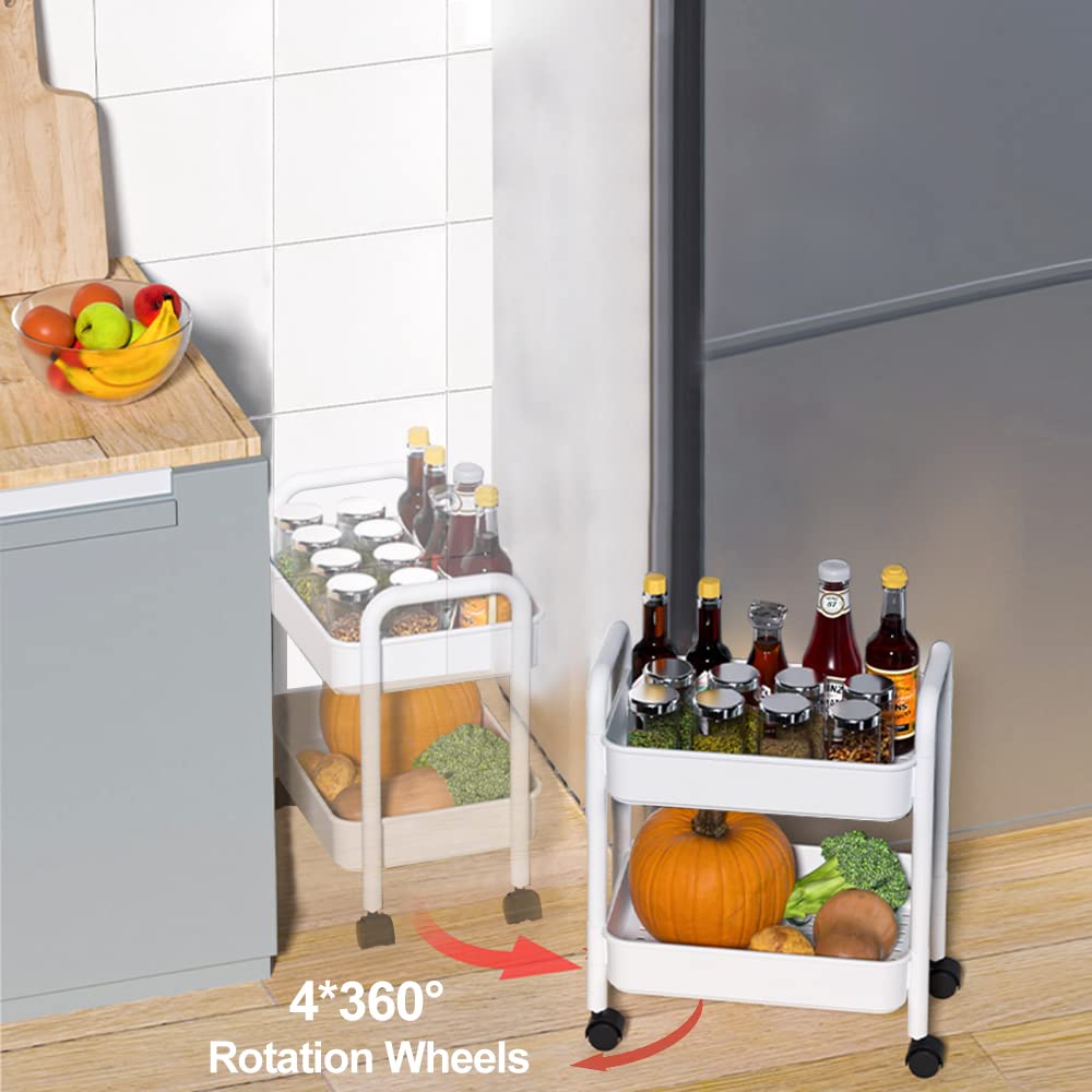 Melody House 2-Tier Utility Rolling Cart Storage Organizer Sofa Side Table with Wheels