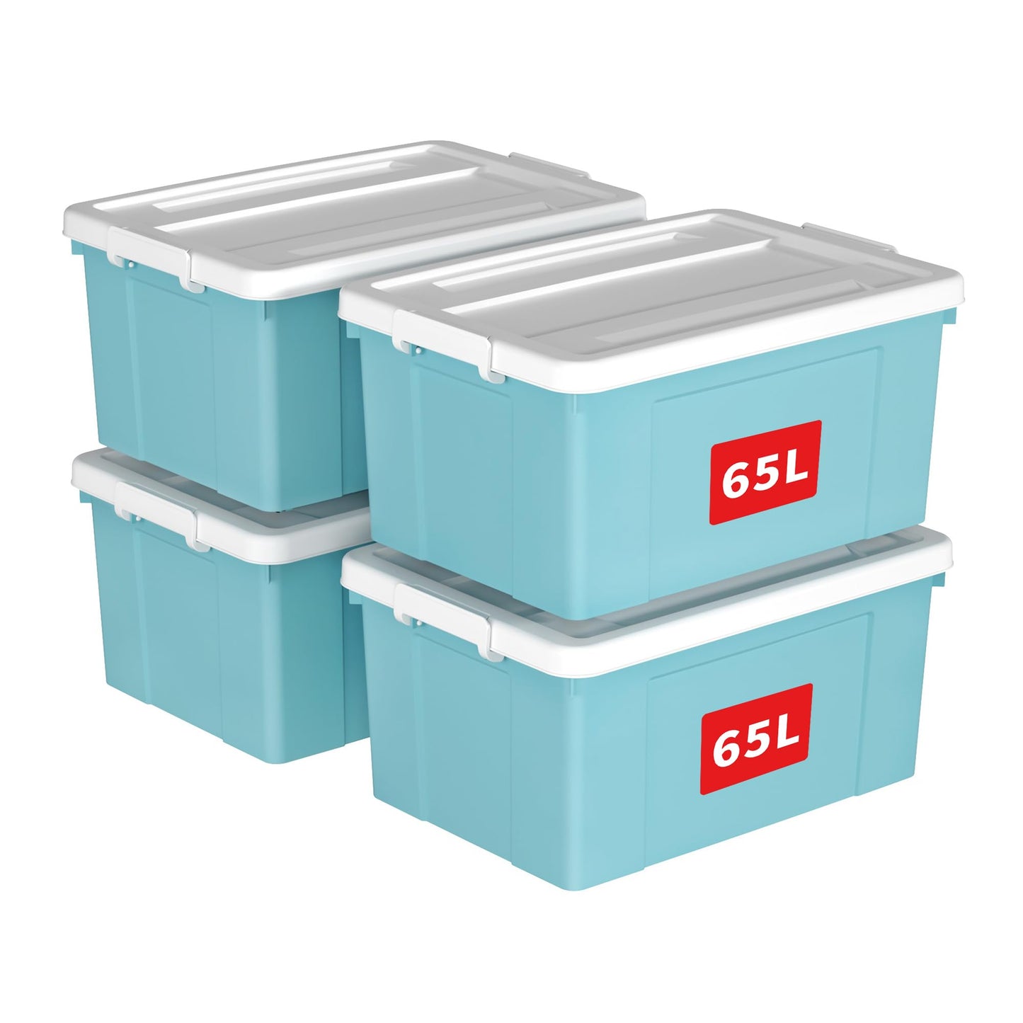Cetomo 65L*4 Storage Boxes, Plastic Storage Box with Lids, Organizing Container with Secure Latching Buckles, Stackable, Nestable