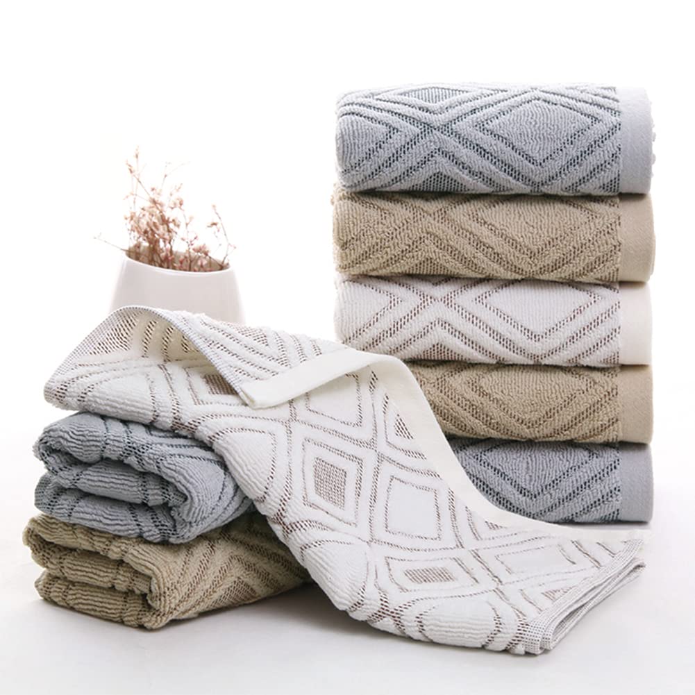 Pidada Hand Towels Set of 4 Diamond Pattern 100% Cotton Absorbent Soft Decorative Towel for Bathroom Beige Brown