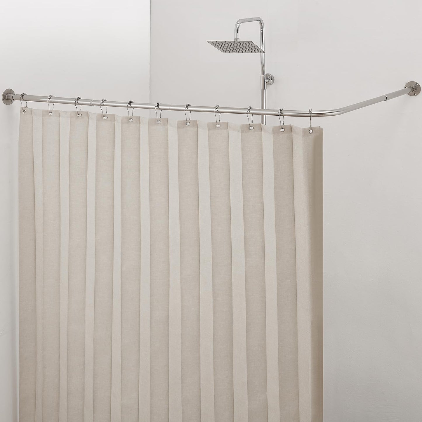 Crkmire [99-175 cm] x [139-216 cm] Large Corner Shower Curtain Rail, L Shaped Adjustable 90 Degree Right-angled Curved Bathroom Curtain Pole Rod with