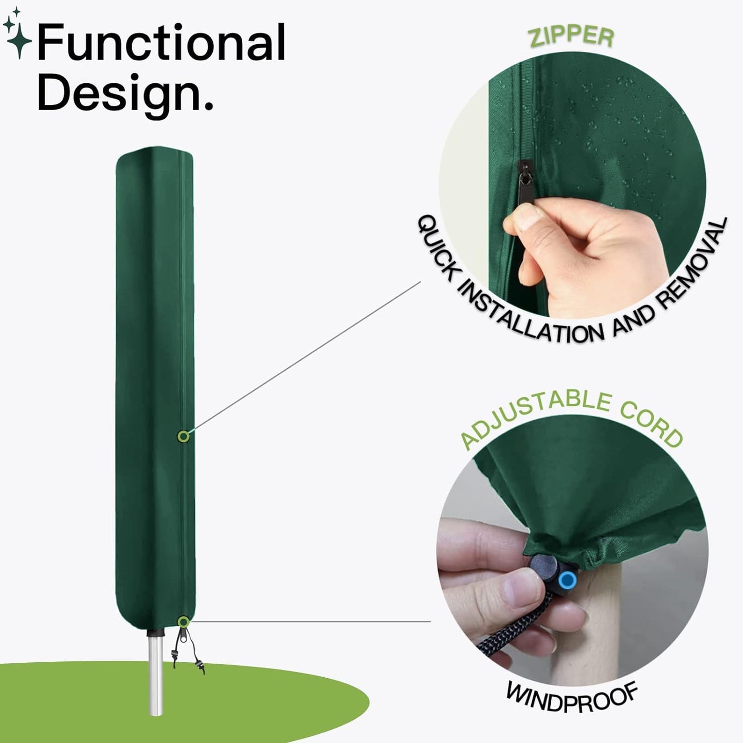 AWNIC Rotary Airer Cover Washing Lines Cover for Rotary Clothes Dryer Cover Tear Resistant 420D Oxford Green 16X16X170cm
