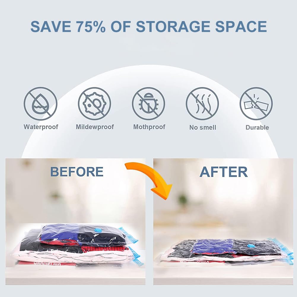 Compression Bags with Pump, Vacuum Storage Bag, 40 x 60 cm Travel Compression Bags, Reusable Vacuum Bags, Small Adhesive Labels