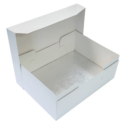 Culpitt 18" x 14" (457 x 355mm) Cake Board & White Cake Box Combo, Oblong Silver Fern Cake Drum With Matching Box, 0.5'' (13mm) Thick, Rectangular