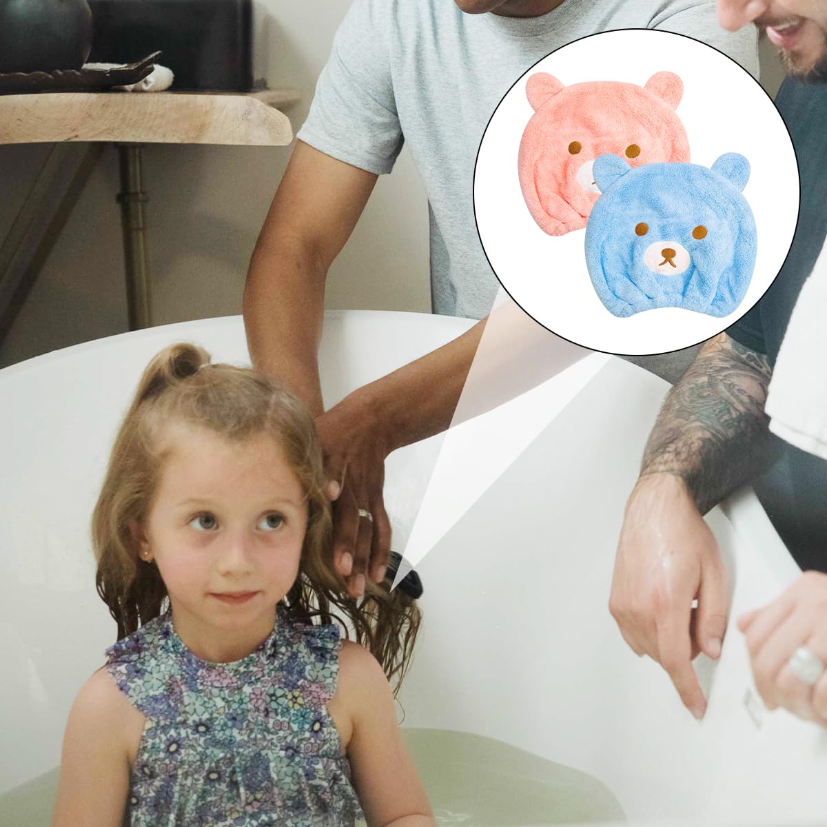 GLADFRESIT 2Pcs Ultra Absorbent Bath Caps, Cute Bear Hair Drying Wrap Towel for Kids, Velvet Quick Dry Head Towel Cap for Girls Shower Spa