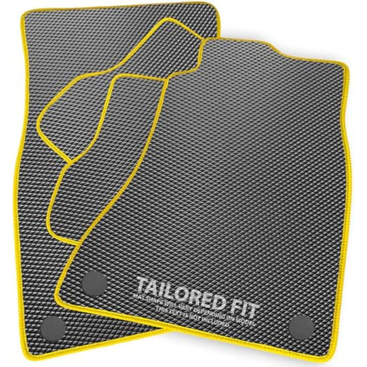 Rubber Car Mats FOR Ford Fiesta MK8 2017+ Luxury Diamond Rubber - Yellow Ribbed Trim [DIAMRUB-2184]