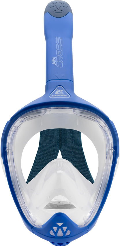 CRESSI Java Full Face Mask Blue/Blue Navy S/M-Unisex Full Face Snorkel Mask, Ultra Clear Anti Fog Lens, 100% Silicone, Snorkel Dry with Safety Valves,
