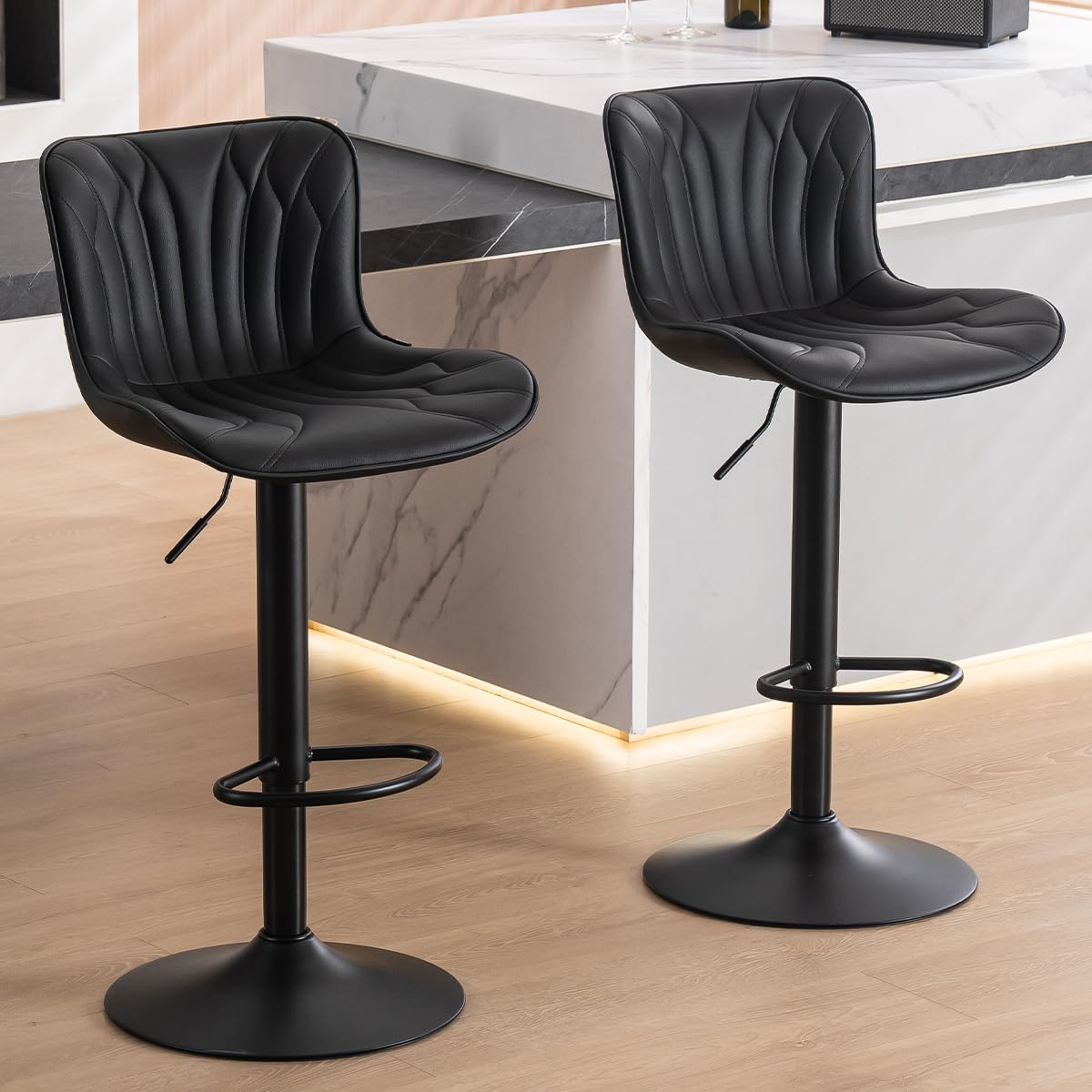 Kidol & Shellder Bar Stools Set of 2 Swivel Breakfast Barstools, Black
