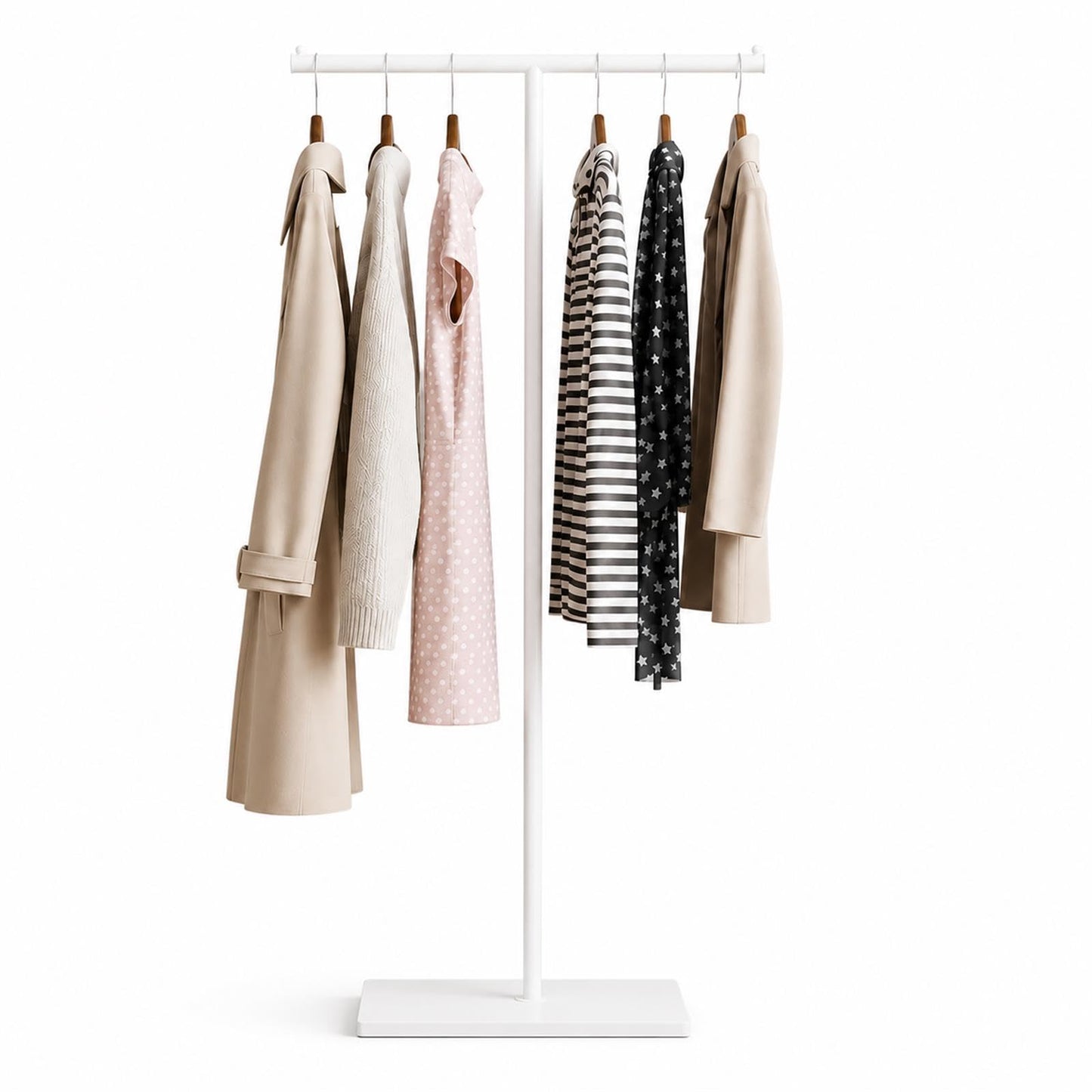 GOOGO T-Shaped Coat Rail Freestanding, Heavy Duty Metal Clothes Rack with Stone-Effect Base, 175 cm Modern Coat Stand for Hallway, Entryway, Bedroom