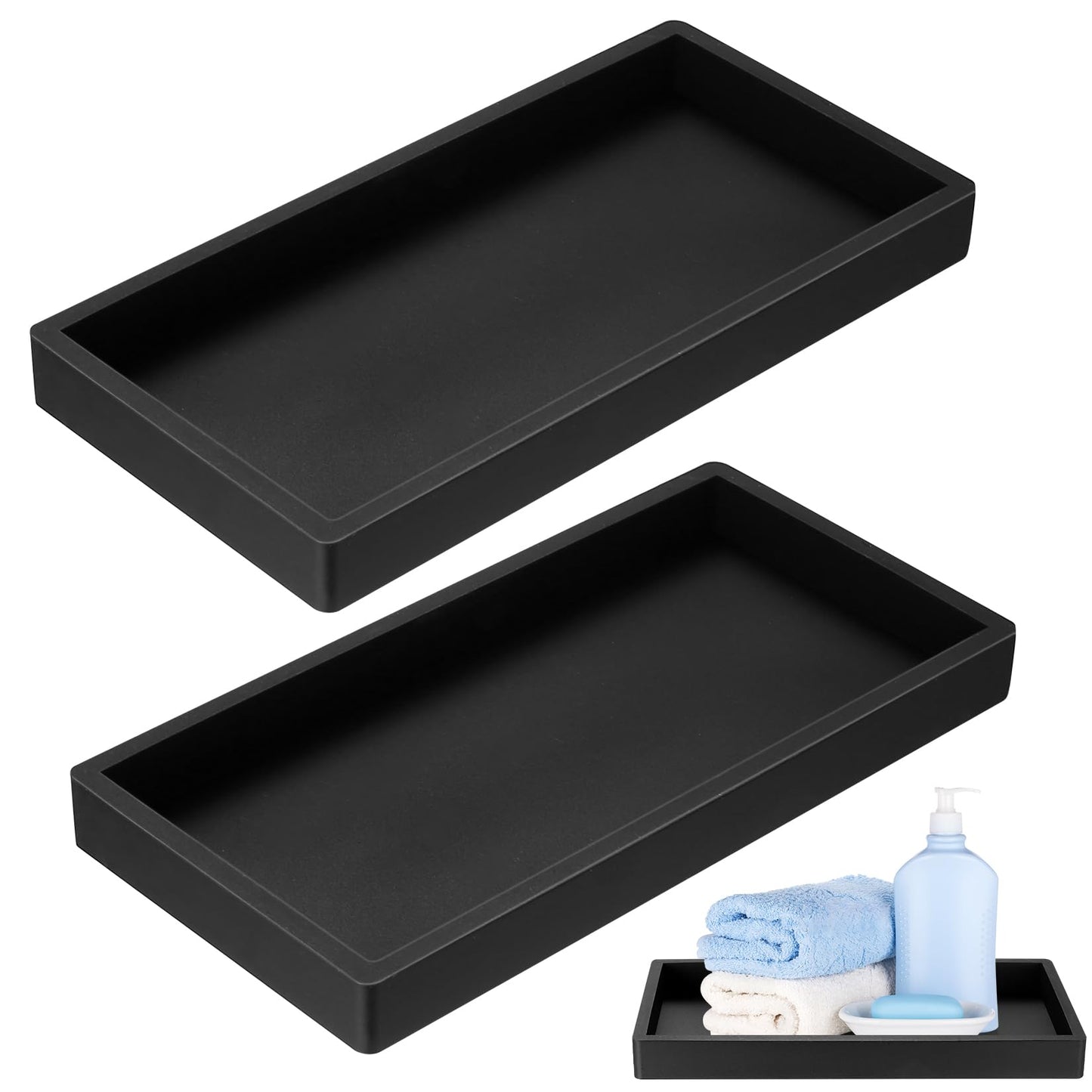 2 Pcs Bathroom Tray Organiser, Silicone Vanity Tray White Trays Rectangular, Decorative Trays for Cosmetic Candles Towel Soap Jewelry Kitchen Sink