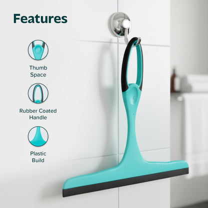 Flatro Window Squeegee Shower Cleaner Scraper Pack of 2 | Handheld Shower, Car Windows Squeegee Glass Cleaning Grey/Turquoise with Rubber Blade