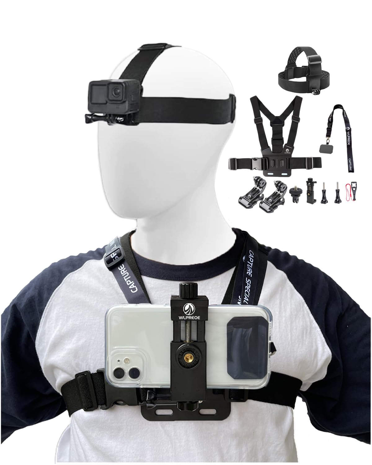 Phone Chest Mount Head Strap Accessories Kit - POV Phone Holder for Vlogging Video Compatible With iPhone 17 16 Pro Max Plus 15 14 13 - Hands Free