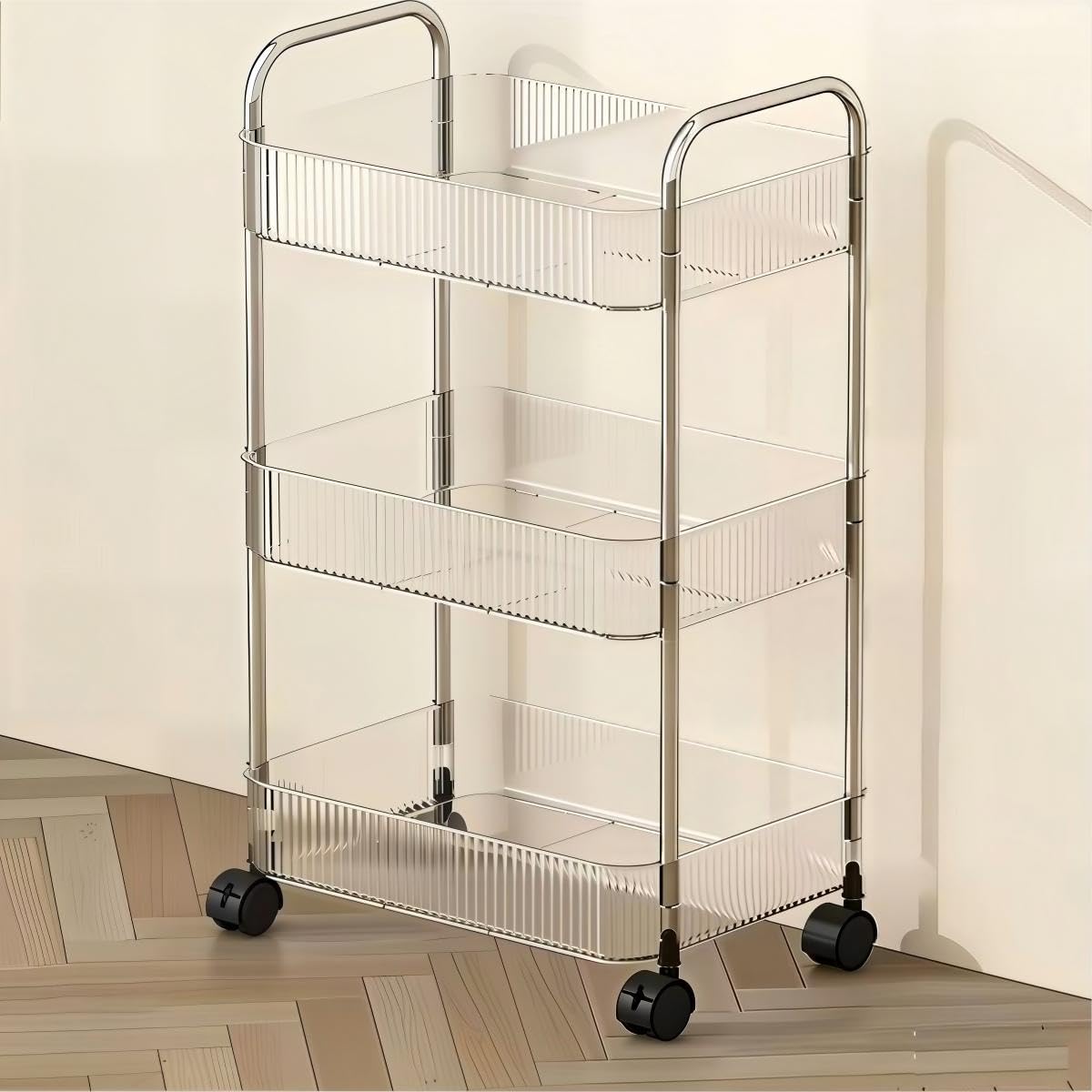 Multibao 2/3/4 Tier Storage Trolley on Wheels - Acrylic Shelf Cart for Bathroom, Spa, Salon Beauty 3 Tier 40 * 28.5 * 69.7cm