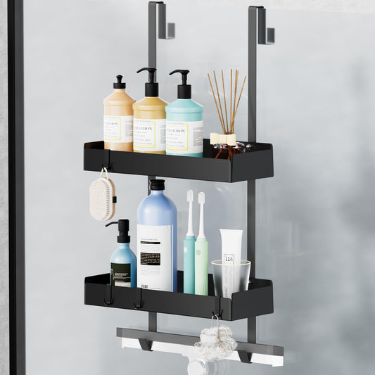 Wisfame Shower Caddy Hanging Organiser Storage, Rustproof Over Door Shower Shelf Basket No Drilling with 8 Hooks, Bathroom Shelves Rack No Drilling