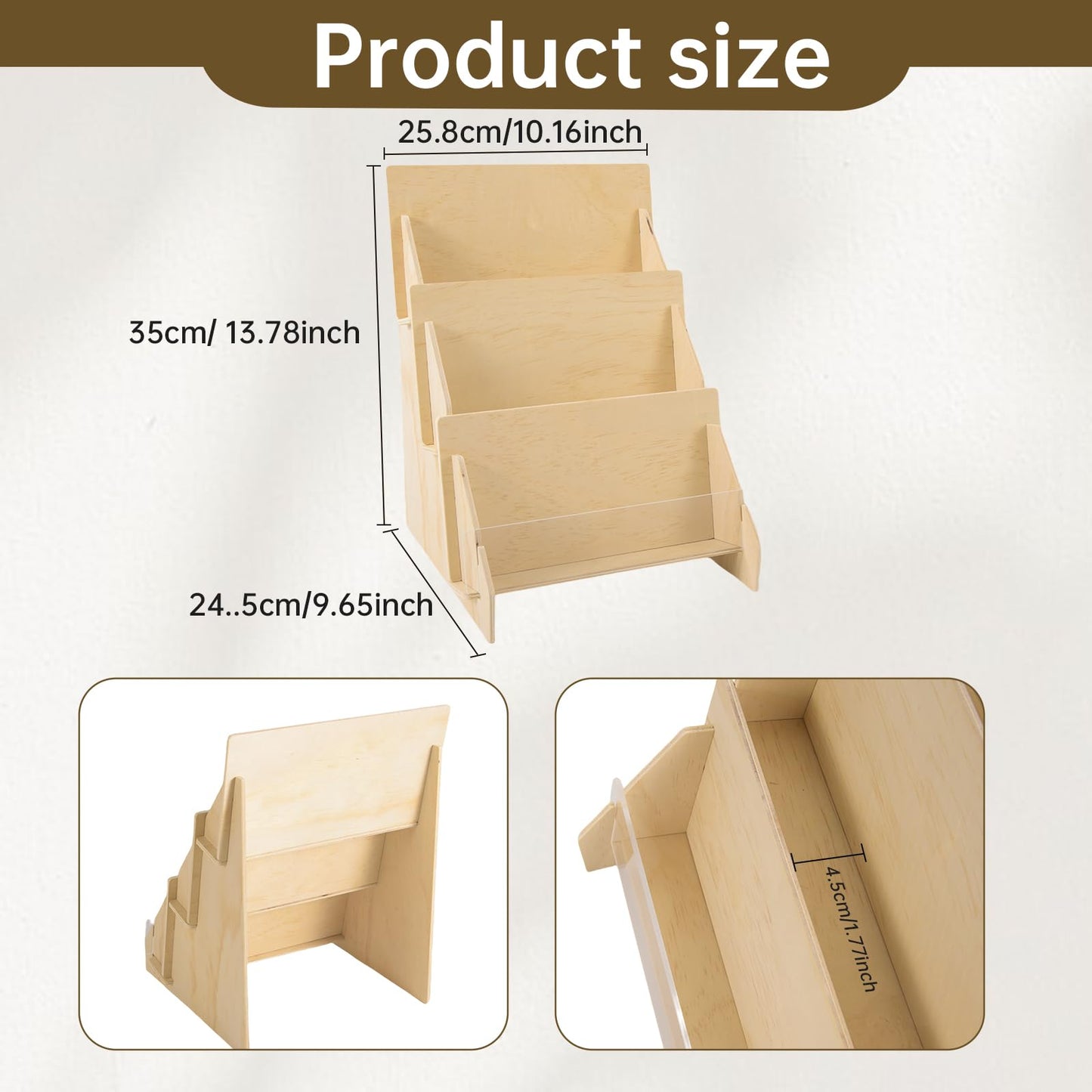 SSYYGET Greeting Card Display Stand, 3 Tier Postcard Display Stand, Portable Card Display Rack, Wooden Retail Display Holder, Magazine Organizer Rack
