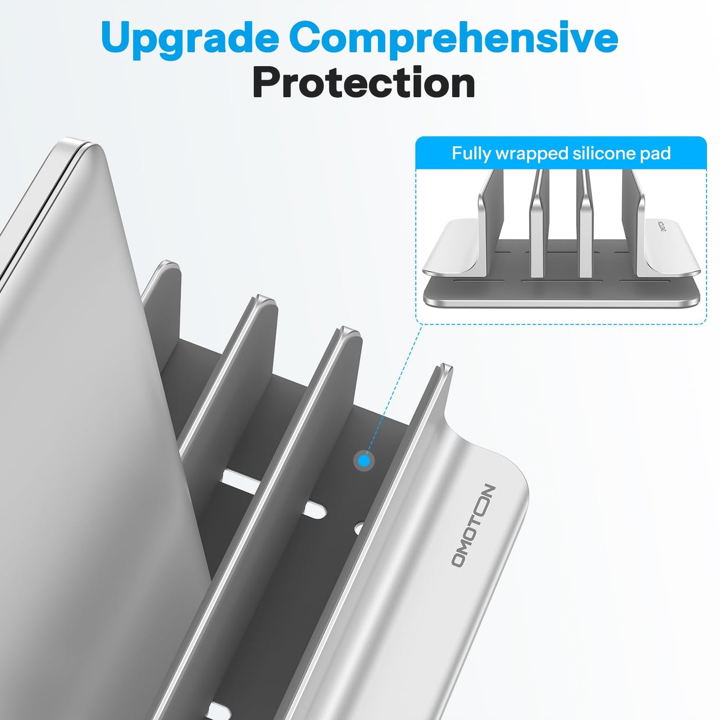 OMOTON Vertical Laptop Stand, Aluminium, Adjustable Dock Size, 3-Slot