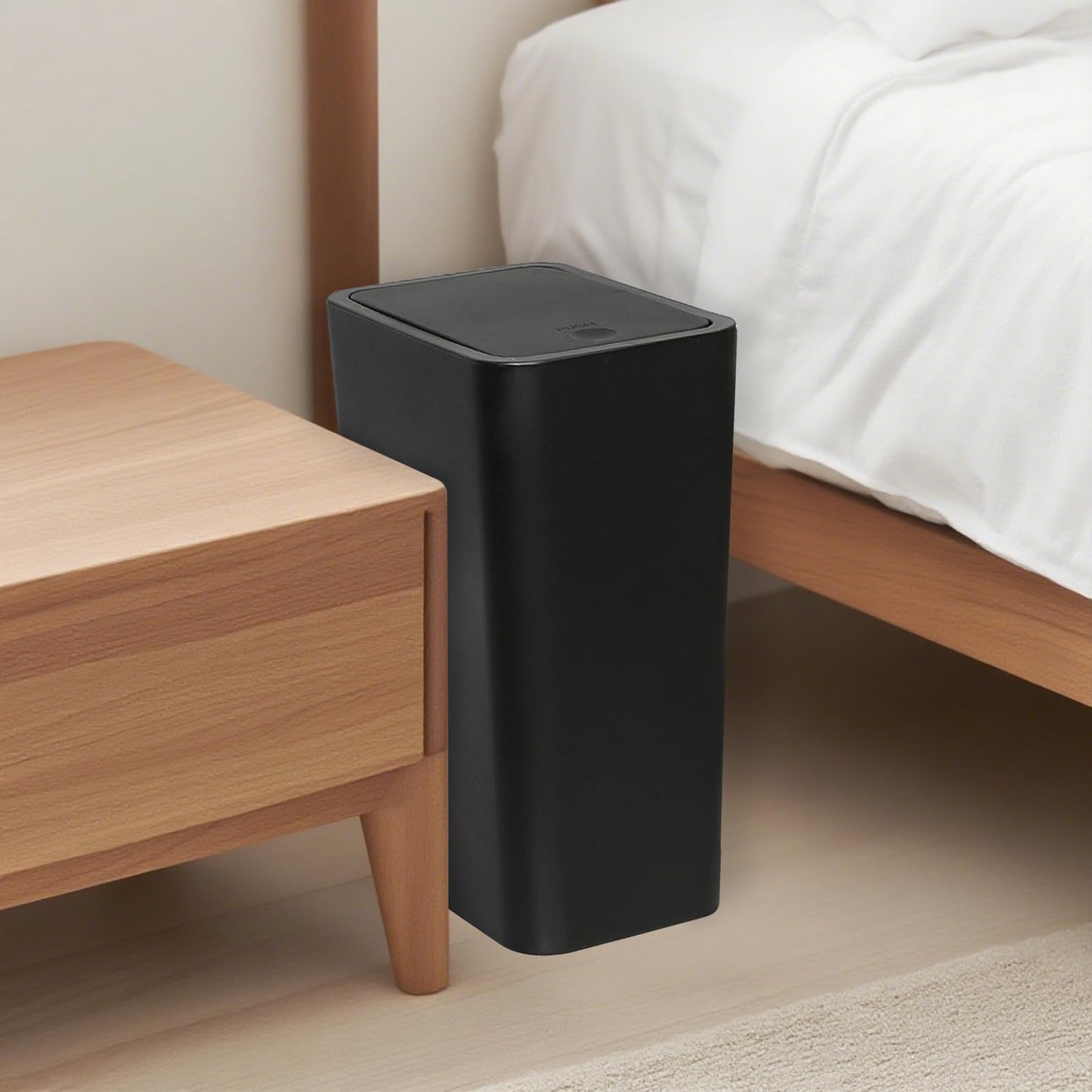 Yeqqzq 10L Bedroom Bin with Garbage Bag, Touch Top Bathroom Bin with Lid