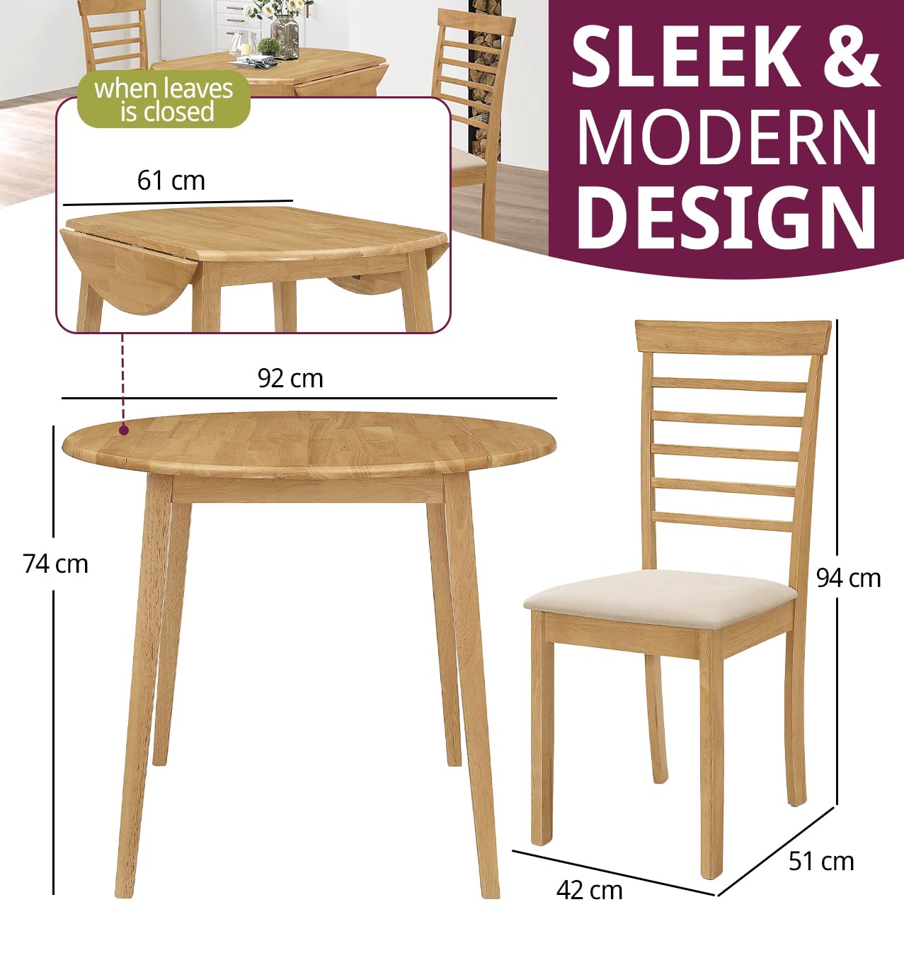 Hallowood Furniture Ledbury Small Drop Leaf Dining Table and Chairs Set 2
