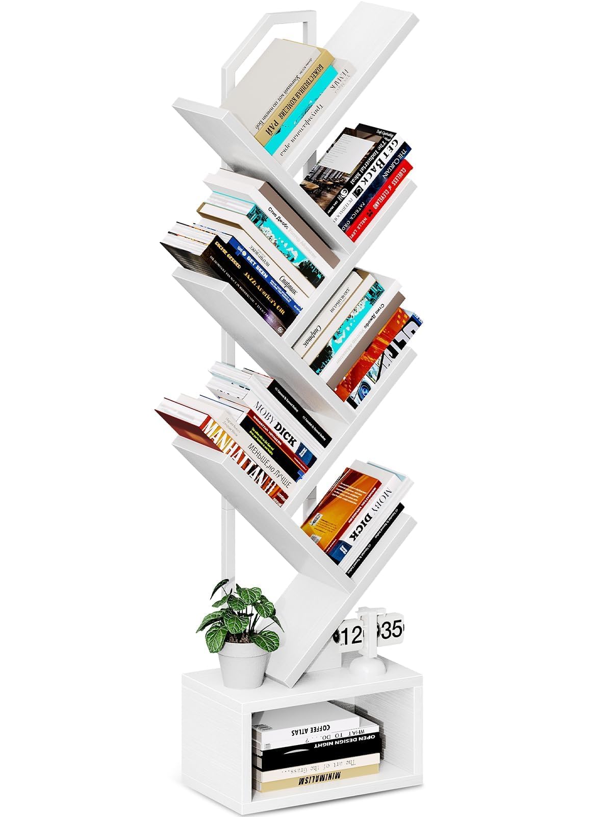 Coleshome 6-Tier Tree Bookcase, Wooden Bookshelf, 110.5cm, White