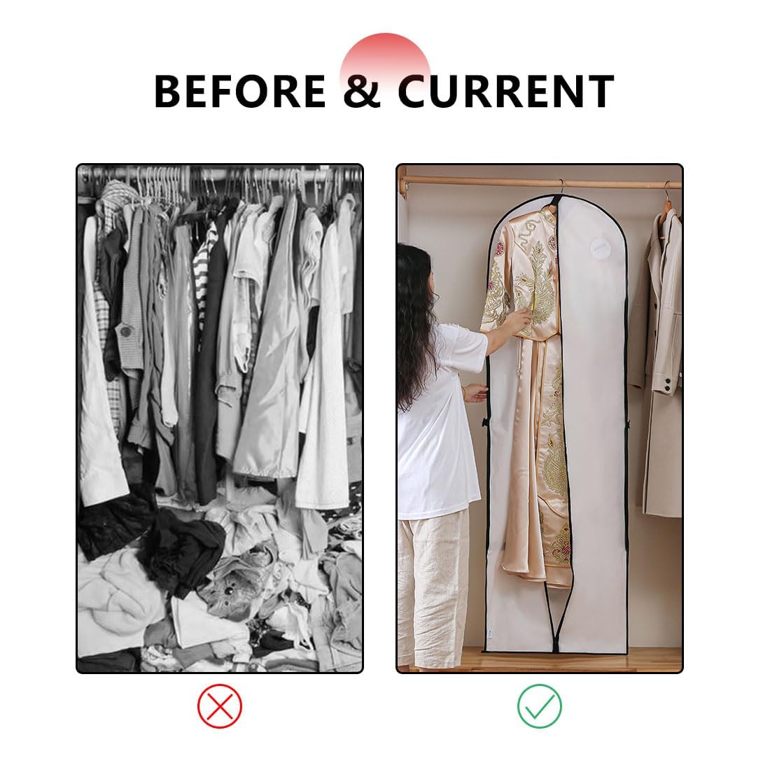 LAWALEISHE Wedding Dress Bag, Eco-friendly Dress Bag Sleeve, Black Zip Folding Long Women's Jacket, Long Dress Sleeve Garment Storage Bag with Handle