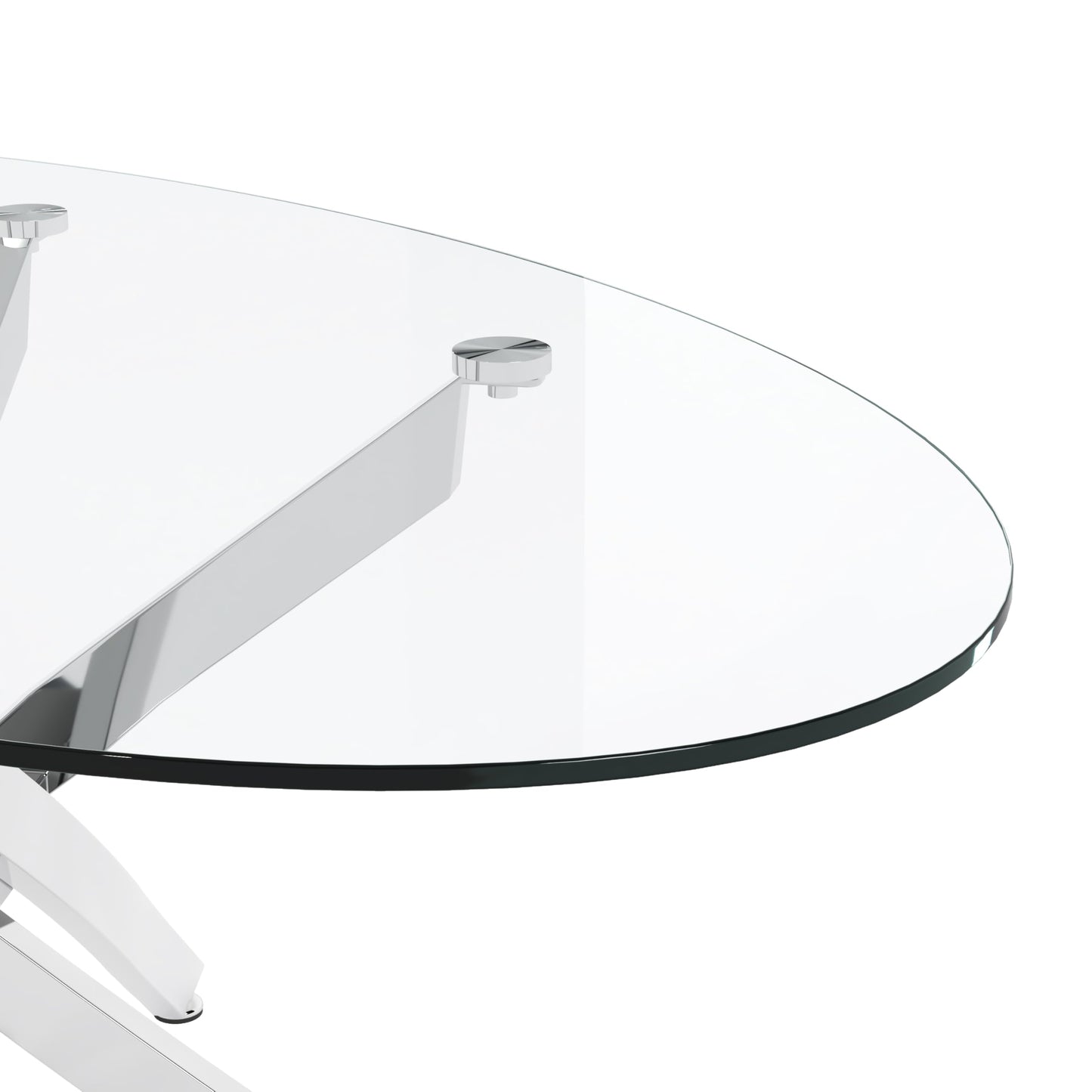 GOLDFAN Oval Glass Coffee Table with Chrome Crossed Legs, Modern Clear Tempered Glass Centre Table for Living Room, Office or Apartment
