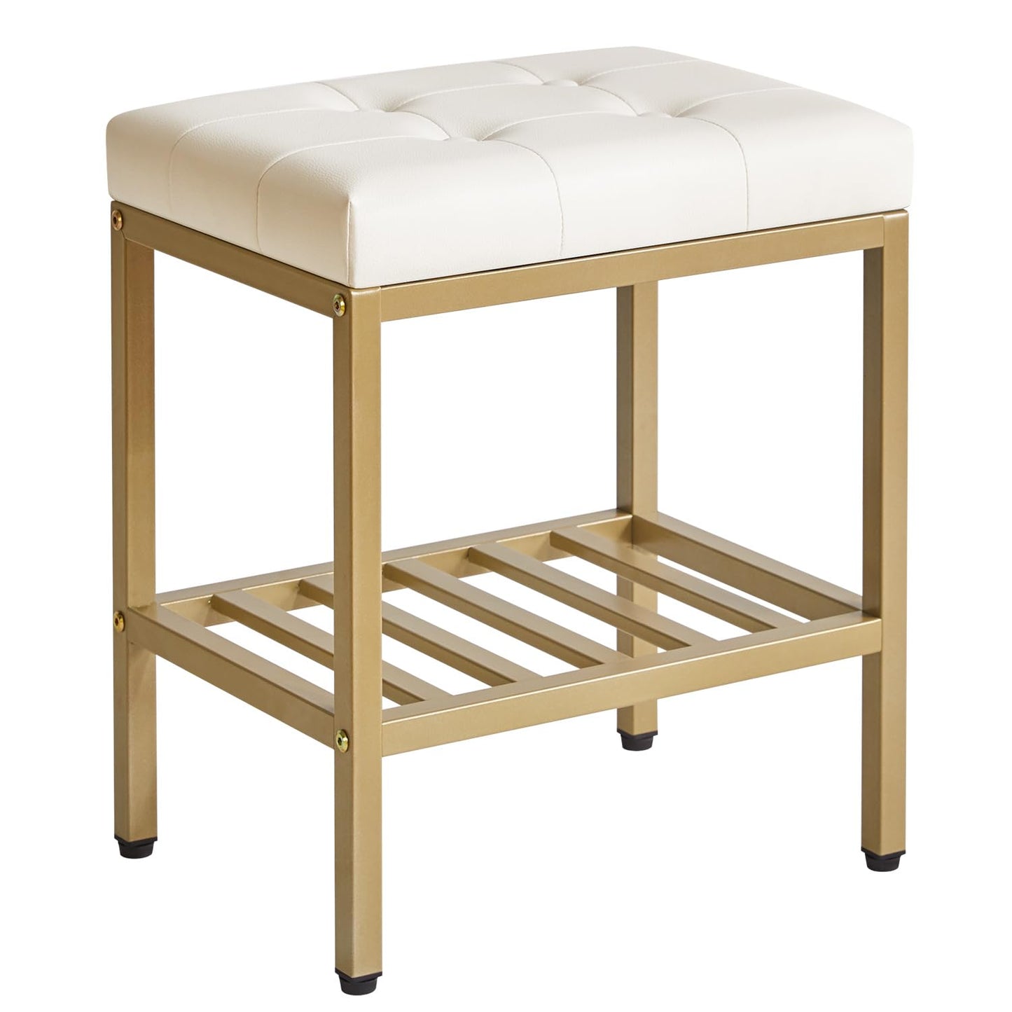 IBUYKE Rectangular Makeup Stool, PU Seat Vanity Chair, White WBD017W