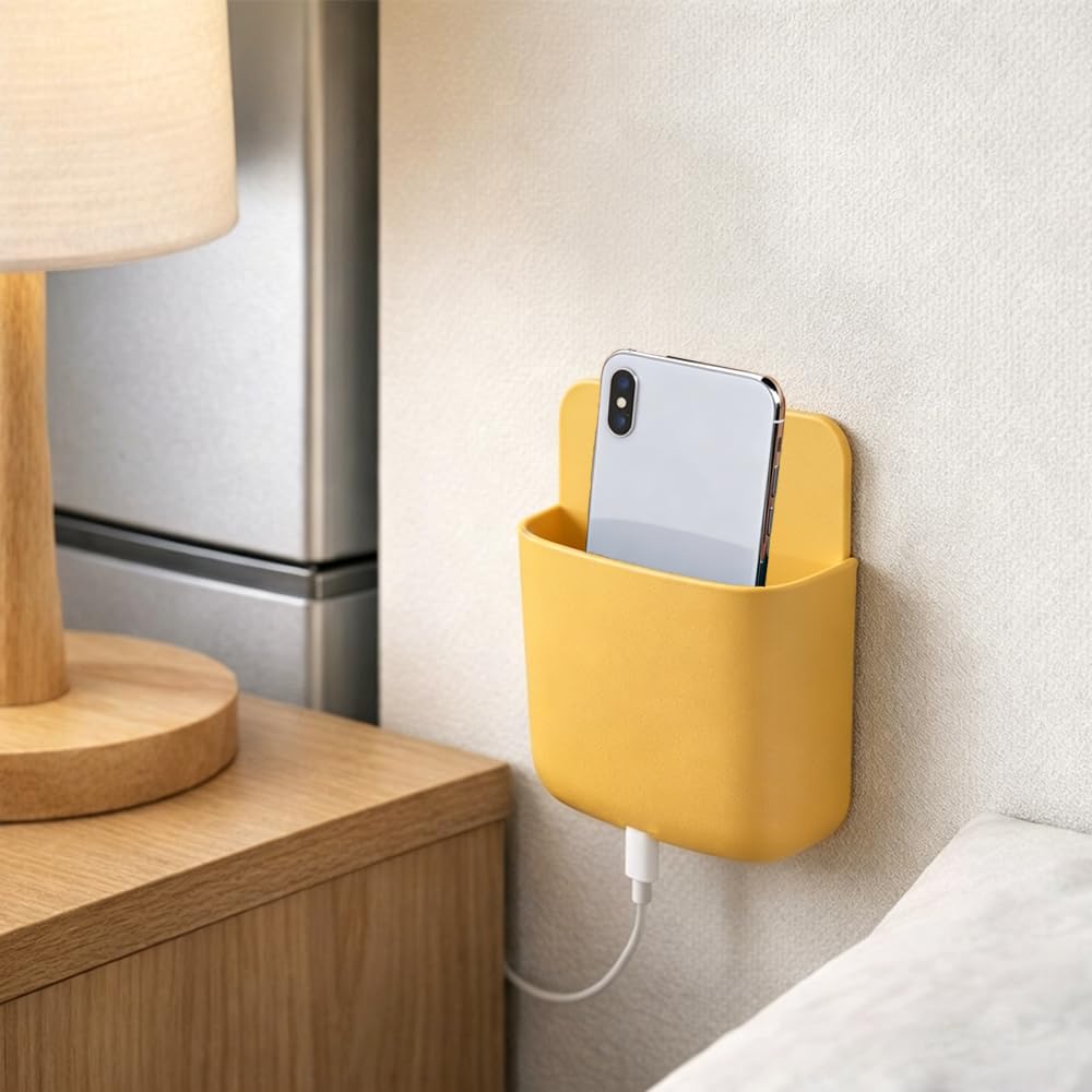 6Pcs Remote Control Holder Wall Mounted, Self Adhesive Remote Control Organiser, No Drill Wall Storage Box with Charging Port, for Phone, Pen, Power
