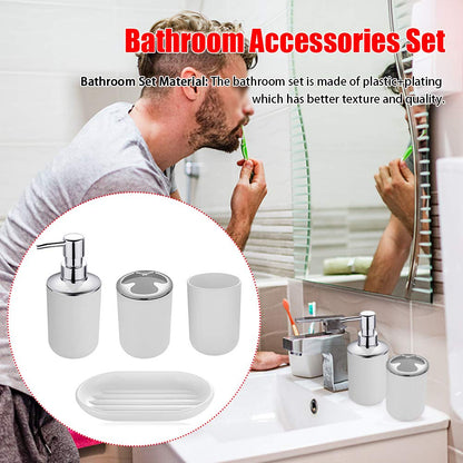 4pcs Bathroom Accessories Set, Toothbrush Holder Tooth Mug Soap Dish Liquid Bottle Bathroom Set Shower Countertop Vanity OrganizerWhite