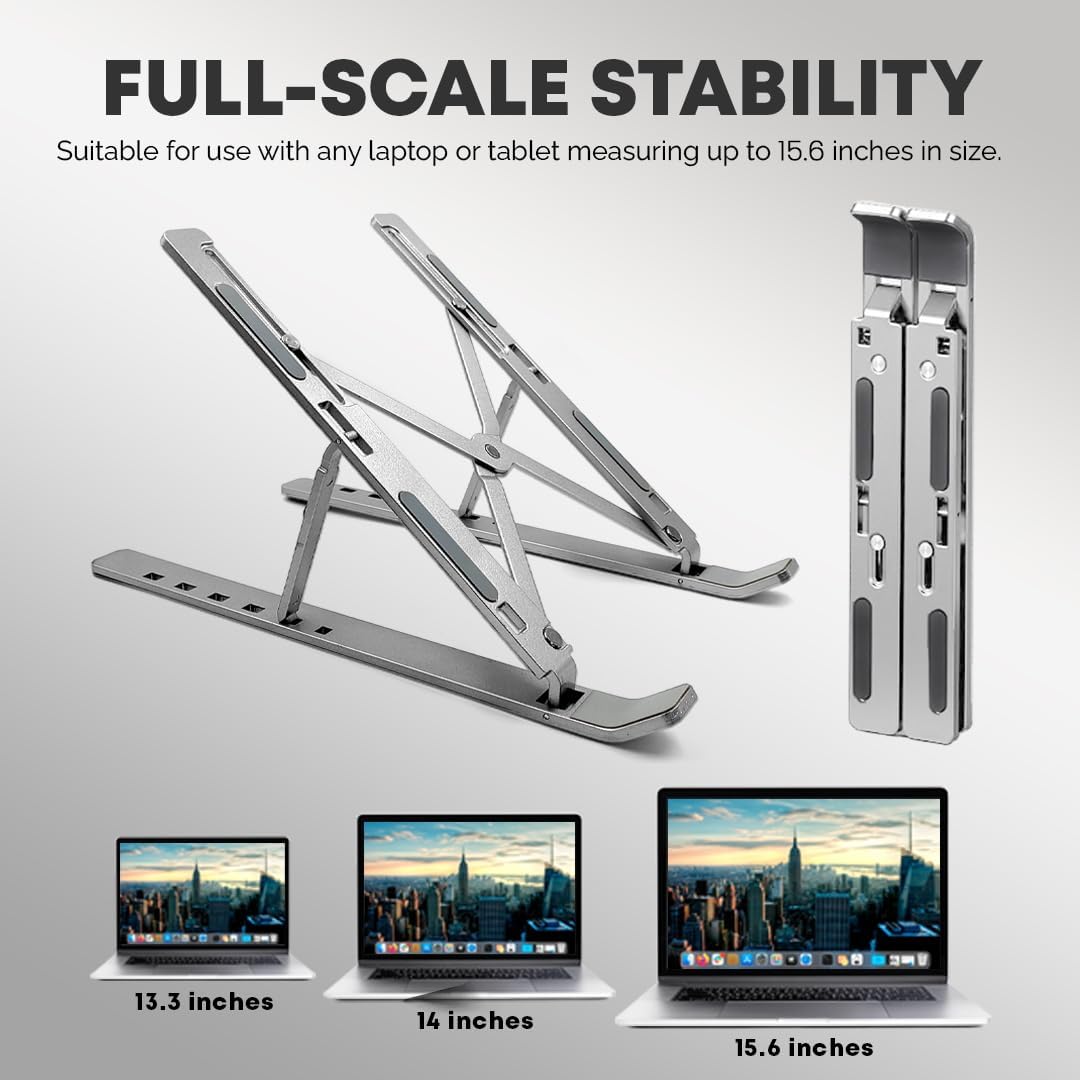 Stick Well Laptop Stand for Desk, Adjustable Aluminum Laptop Riser for Desk & Bed, Air-Ventilated Portable Laptop Stand, Compatible with MacBook
