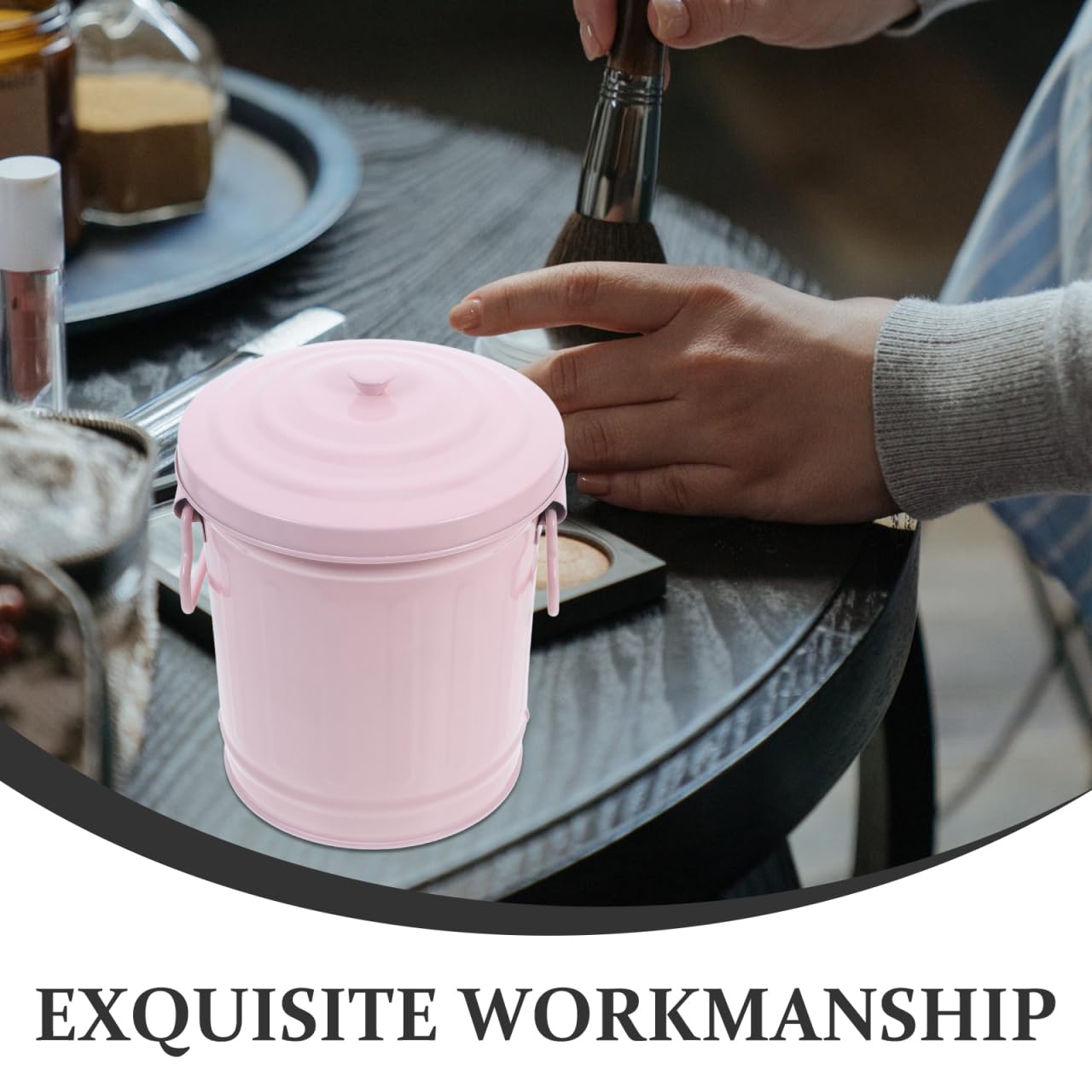 Vaguelly Mini Trash can with Lid Metal Desktop Bin for Desk Bathroom and Countertop Small Waste Basket for Office Organization Pen Holder for