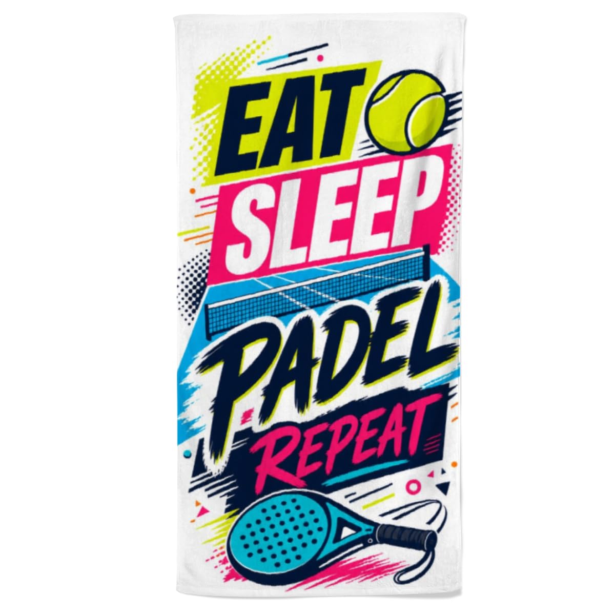 Power Towel Sports Towel 100 x 50 cm Eat Sleep Padel Repeat Colourful Padel Edition Fitness Towel with Motivational Saying