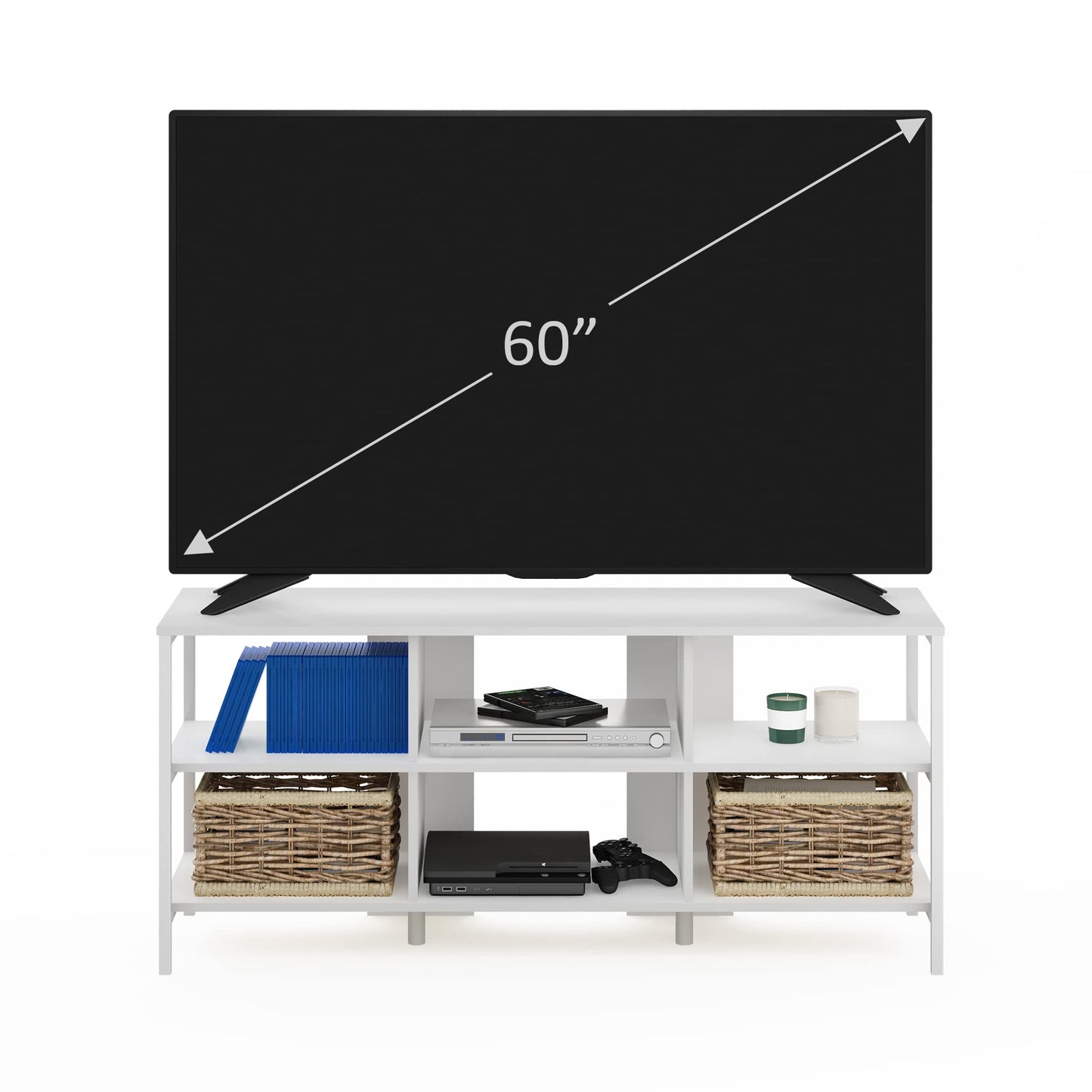 Furinno Camnus Modern Living TV Stand for TVs up to 60 Inch, Solid White/White