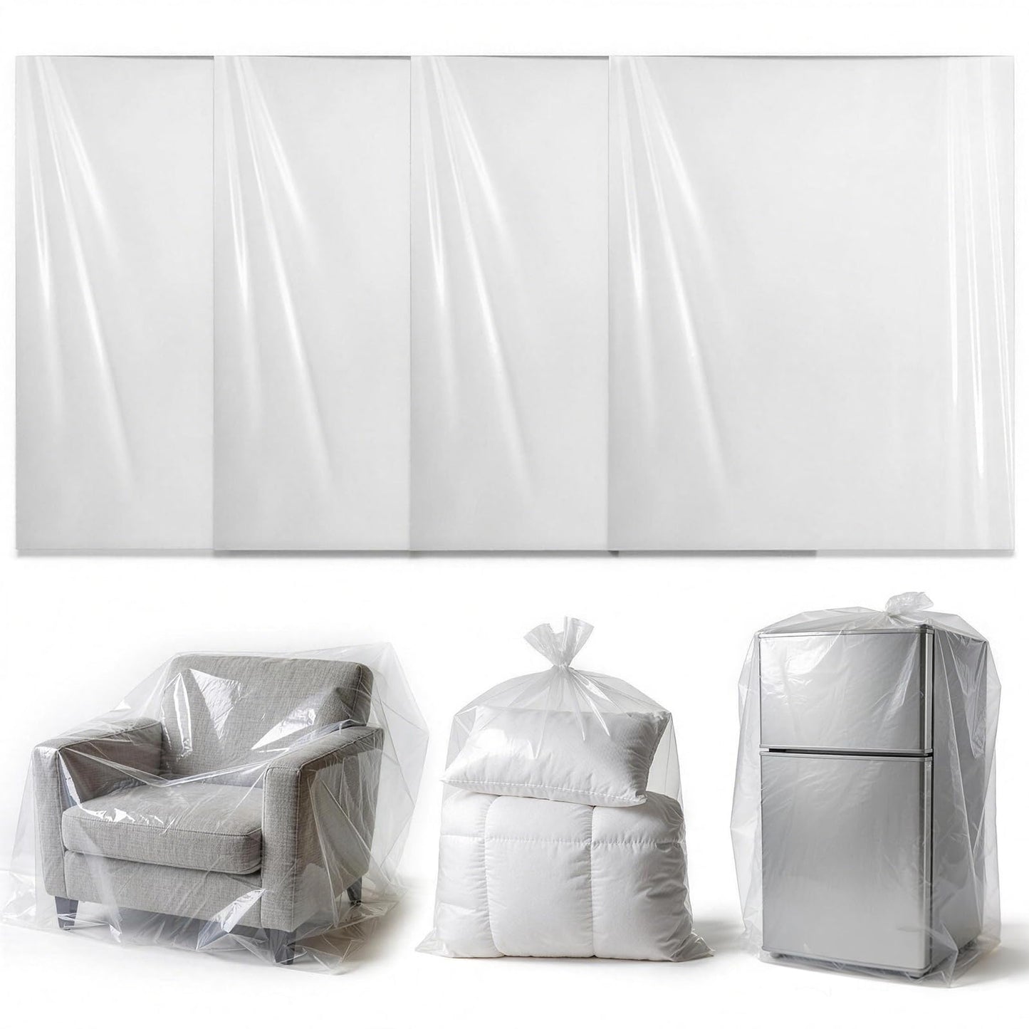 4 Pcs Extra Large Clear Plastic Storage Bags 150x150cm for Clothes