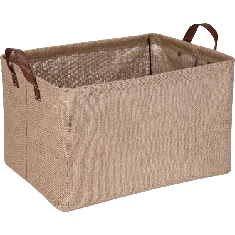 Sea Team Square Jute Structured Storage Basket with Frame Support