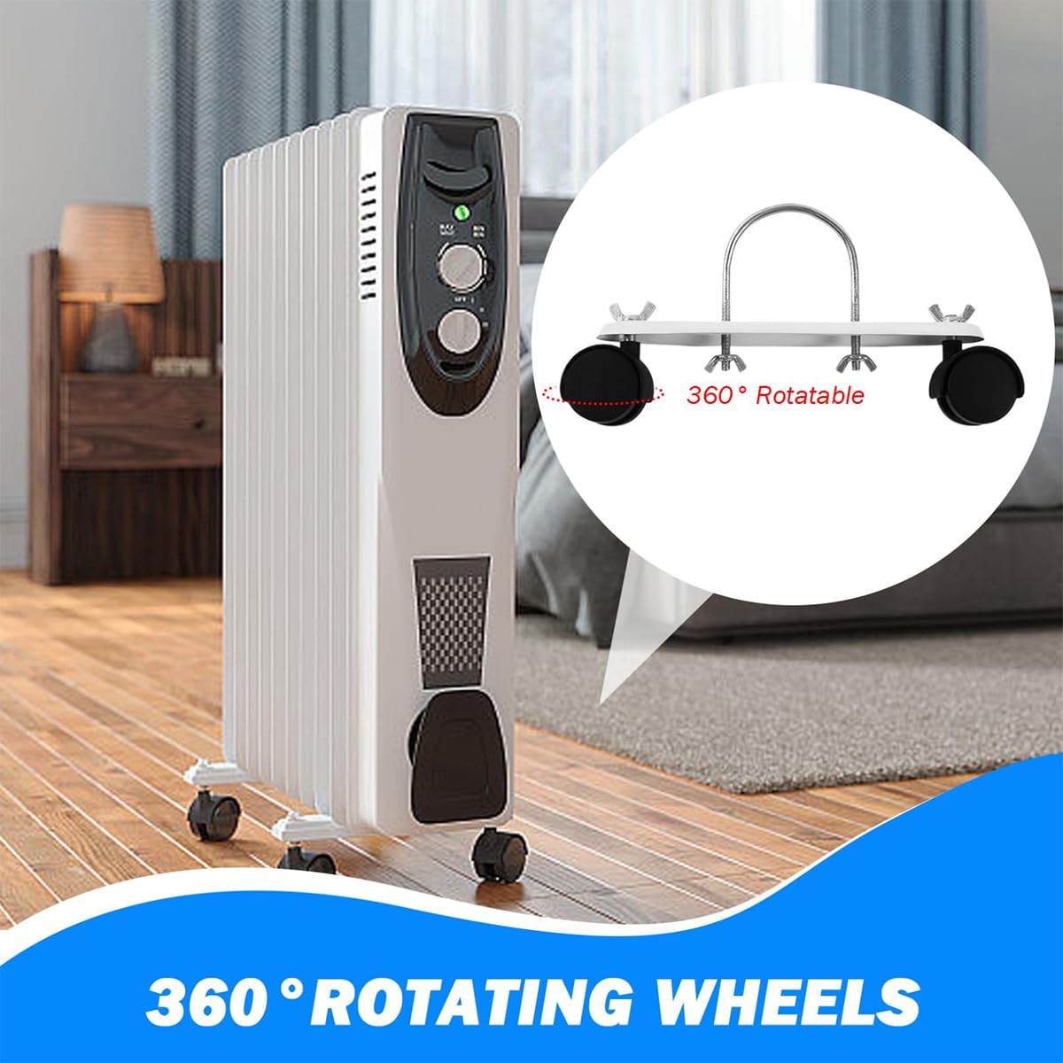 Laroal 2 Pcs Caster Wheel Mobile Pulley Brackets for Oil Filled Radiator 360° Swivel Caster Wheels Heavy Duty for Electric Heater U-shaped Hook