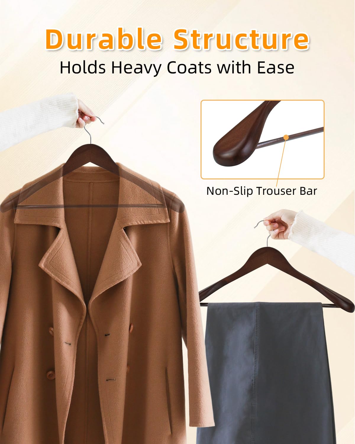 Hangerman Natural Wooden Suit Hangers, 10 Pack Wood Coat Hangers, Jacket Outerwear Shirt Hangers, Glossy Finish with Extra Wide Shoulder