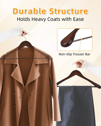 Hangerman Natural Wooden Suit Hangers, 10 Pack Wood Coat Hangers, Jacket Outerwear Shirt Hangers, Glossy Finish with Extra Wide Shoulder
