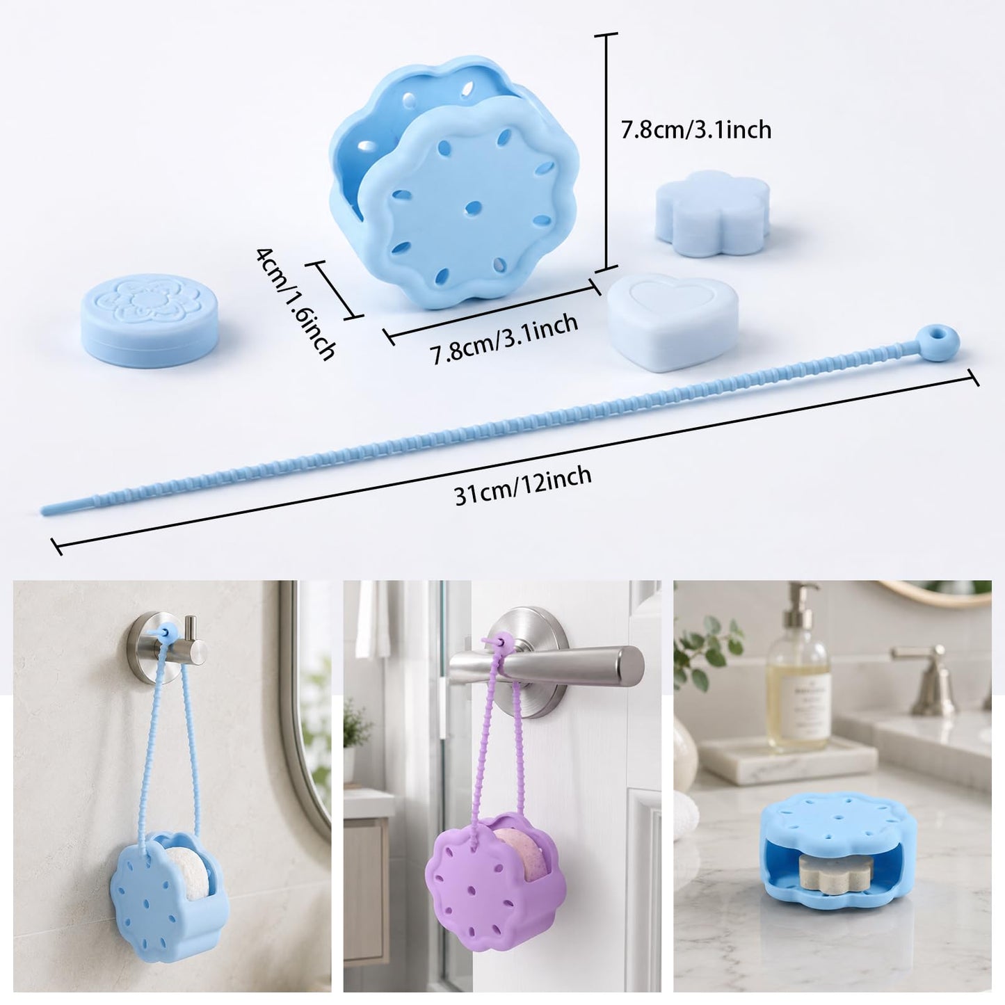 Peybaiwy 2 Packs Silicone Shower Steamer Tray with Adjustable Strap Steamer Holder Bath Bomb Organizer Aromatherapy Diffuser Containers Bathroom