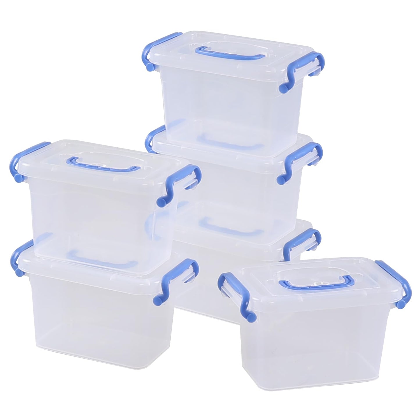 Lasbily 6 Packs 1.5 L Plastic Storage Boxes with Lid, Small Clear Stackable Box for Shelves, Stationery, Desk Supplies