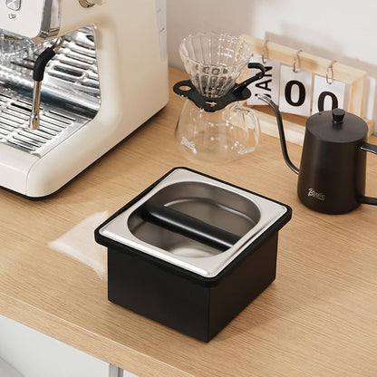 Coffee Knock Box, Espresso Knock Box Coffee Bin Barista Accessories Coffee Machine Accessories, Stainless Steel Small Coffee Knock Box Container with Silicone Knock Bar and Non Slip Base
