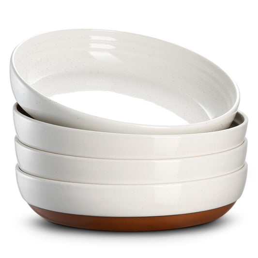 DOWAN Pasta Bowl Set of 4, Large Salad Bowls,  21.5 cm Porcelain Serving Plates, Soup Bowls, Wide and Shallow Ceramic Bowl for Kitchen, Pasta, Salad,