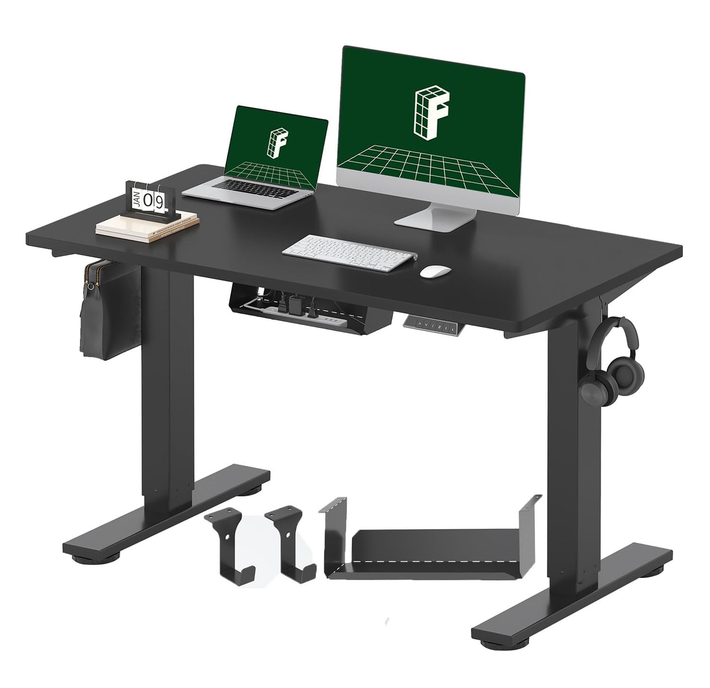FLEXISPOT E1 Plus Electric Standing Desk ONE PIECE Height Adjustable Sit Stand Desk with Memory Smart Panel (120 * 60cm, Black Frame+Black Desktop)