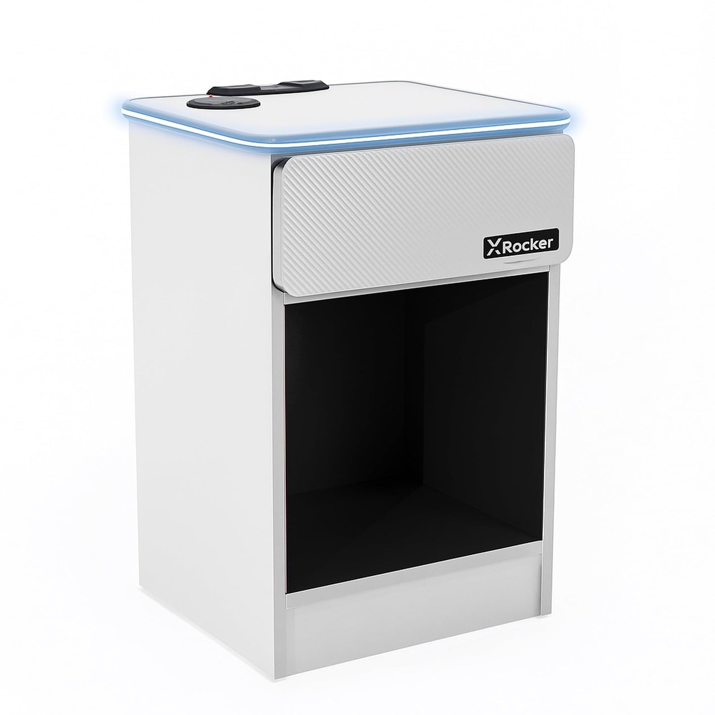X-Rocker Carbon-Tek 36cm Width, RGB LED Bedside Table & Drawer - Neo Fibre Lighting, Wireless Charging, Storage Shelf