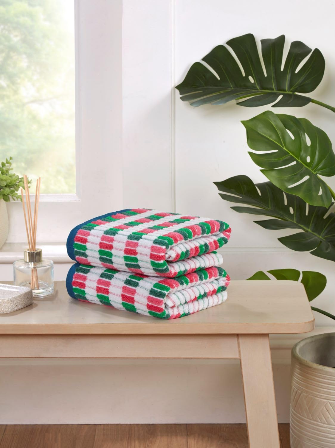 Rapport Home Santa Cruz Hand Towels 2 Pack | Multi | 50x85cm | Luxurious 500GSM 100% Cotton | Oeko-Tex Certified Absorbent & Soft Bathroom Towel Set