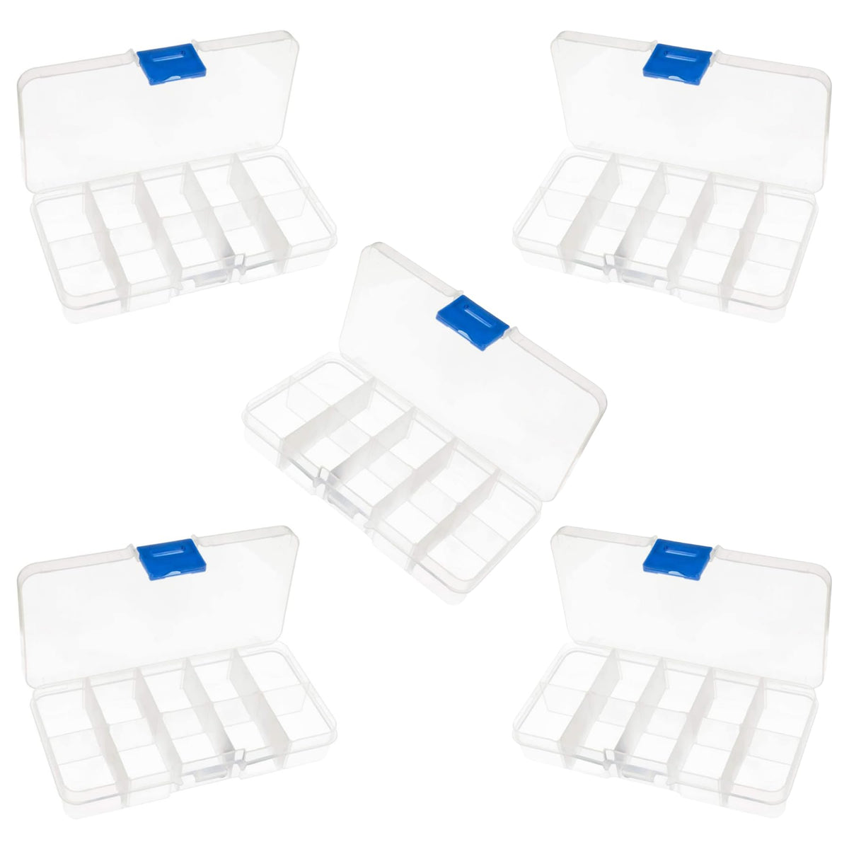 10 Compartment Transparent Small Storage Box 7 x 13 x 2.5cm Perfect for Electronic Components Jewellery Arts Crafts Beads Organiser Pack of 5 quantity